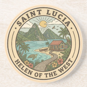 Saint Lucia Illustration Travel Art Badge Coaster