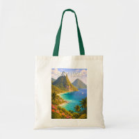 Saint Lucia Illustration Travel Art Vintage