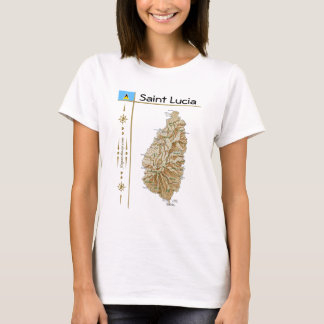 Saint Lucia Map + Flag + Title T-Shirt