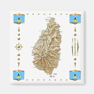 Saint Lucia Map + Flags Magnet