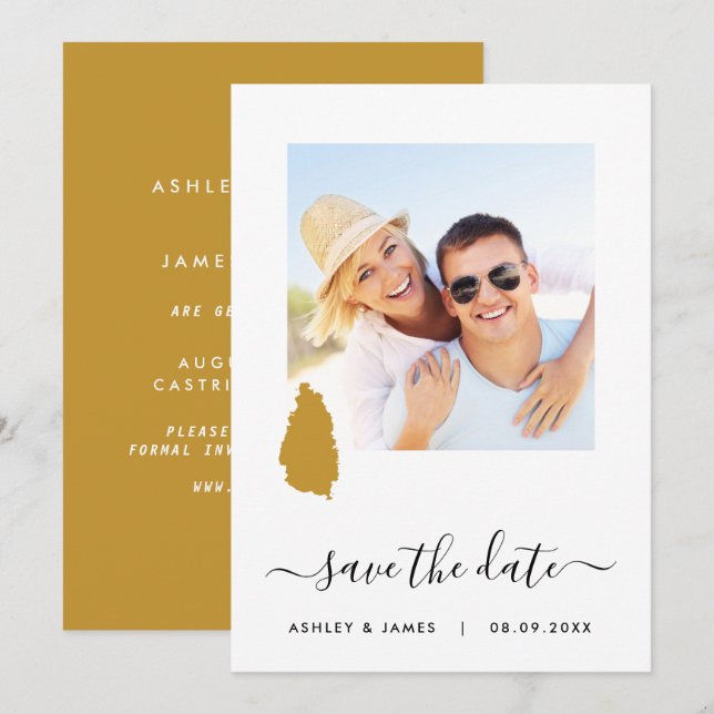 Saint Lucia Map Photo Wedding Save the Date Card (Front/Back)