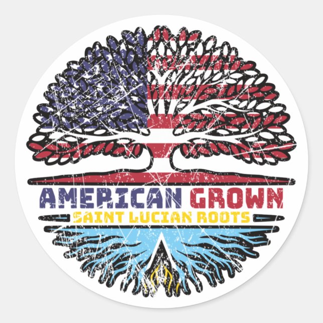 Saint Lucia Saint Lucian American USA Tree Roots Classic Round Sticker (Front)