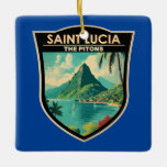 Saint Lucia The Pitons Travel Art Vintage Ceramic Ornament<br><div class="desc">Saint Lucia The Pitons vector art design. The Pitons are two mountainous volcanic plugs,  volcanic spires,  located in Saint Lucia.</div>