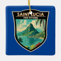 Saint Lucia The Pitons Travel Art Vintage