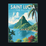 Saint Lucia The Pitons Travel Art Vintage Postcard<br><div class="desc">Saint Lucia The Pitons vector art design. The Pitons are two mountainous volcanic plugs,  volcanic spires,  located in Saint Lucia.</div>