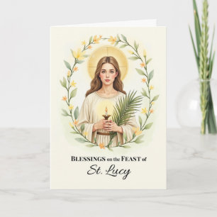 Saint Lucy Feast Day Blessings Floral Wreath Card