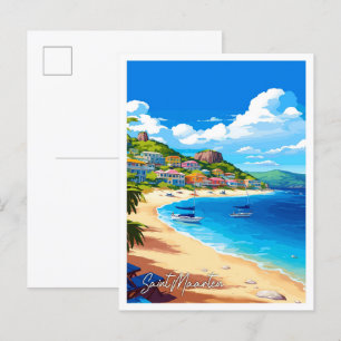Saint Maarten vintage travel illustration Postcard