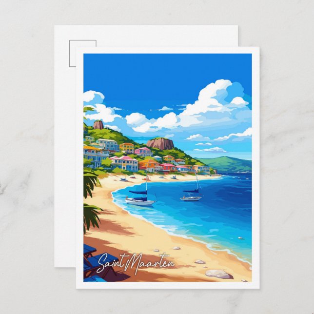 Saint Maarten vintage travel illustration Postcard (Front/Back)
