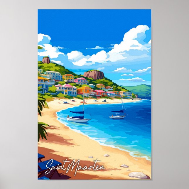 Saint Maarten vintage travel illustration Poster (Front)