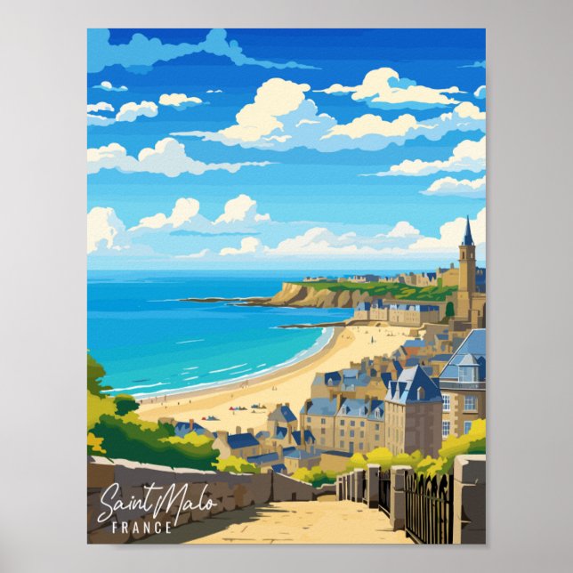 Saint Malo France vintage travel illustration Poster (Front)