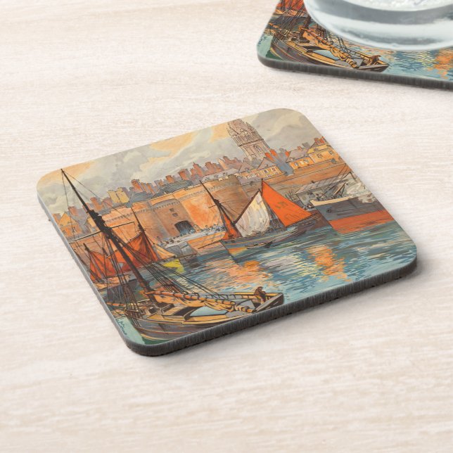 Saint Malo, France, Vintage Travel Poster Art Coaster (Left Side)