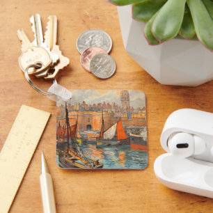 Saint Malo, France, Vintage Travel Poster Art Keychain