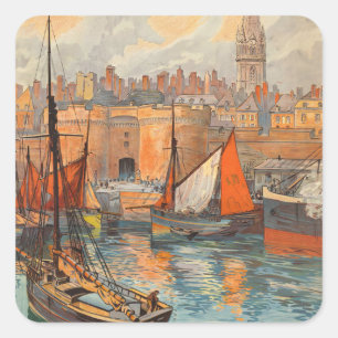 Saint Malo, France, Vintage Travel Poster Art Square Sticker