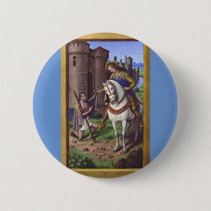 Saint Martin of Tours cutting his cloak in two 2 Inch Round Button