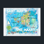Saint-Martin Sint Maarten Antilles Map Postcard<br><div class="desc">Saint-Martin Sint Maarten Antilles Illustrated Caribbean Travel Map with Highlights of West Indies Island Dream</div>