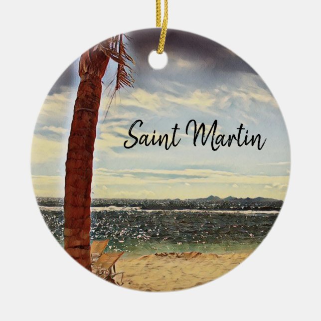 Saint Martin ST. Maarten Watercolor Art Ceramic Ornament (Front)