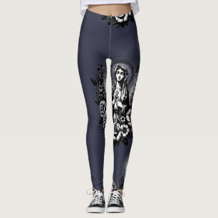 Saint Mary Catholic Christian Rich Deep Charcoal Leggings