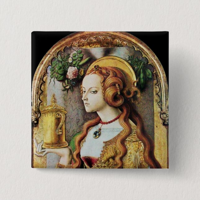 SAINT MARY MAGDALENE 2 INCH SQUARE BUTTON (Front)