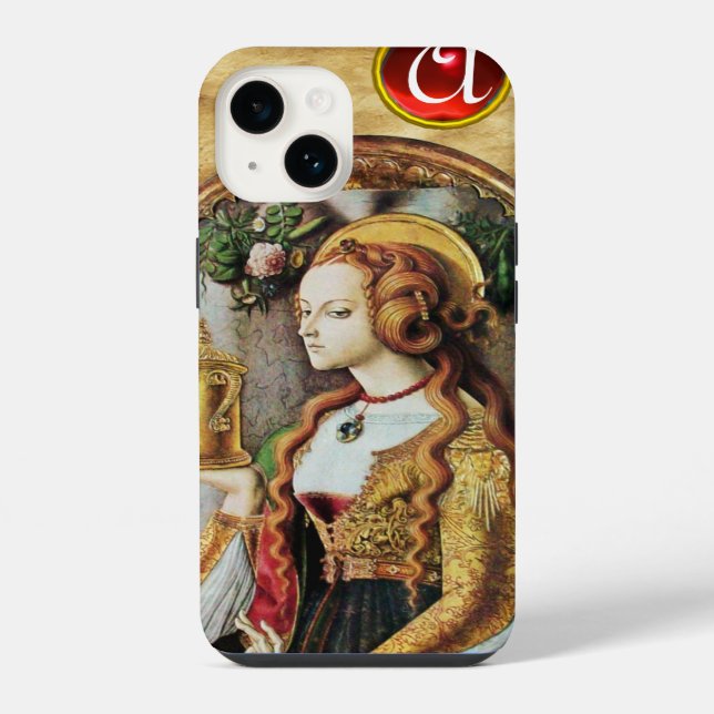 SAINT MARY MAGDALENE Parchment Ruby Gem Monogram iPhone Case (Back)