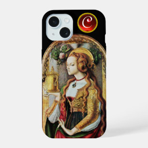 SAINT MARY MAGDALENE Ruby Gem Monogram ,Black iPhone 15 Case