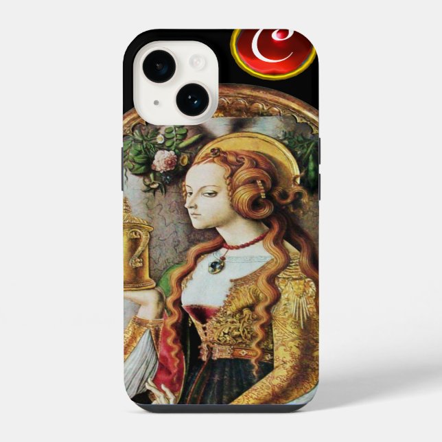 SAINT MARY MAGDALENE  Ruby Gem Monogram ,Black iPhone Case (Back)