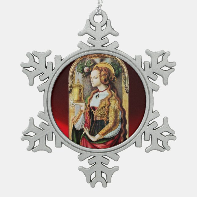 SAINT MARY MAGDALENE SNOWFLAKE PEWTER CHRISTMAS ORNAMENT (Front)
