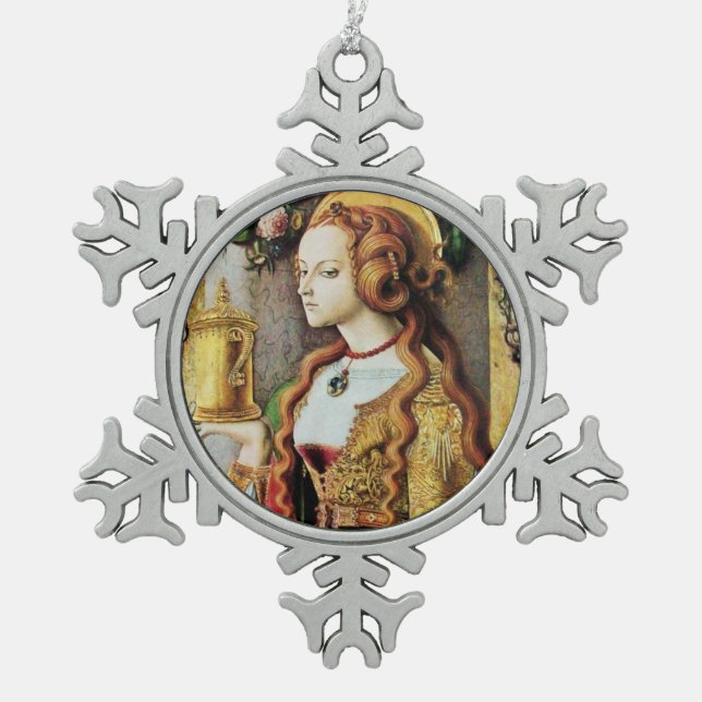 SAINT MARY MAGDALENE SNOWFLAKE PEWTER CHRISTMAS ORNAMENT (Front)