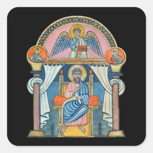 Saint Matthew Medieval Manuscript Art Square Sticker