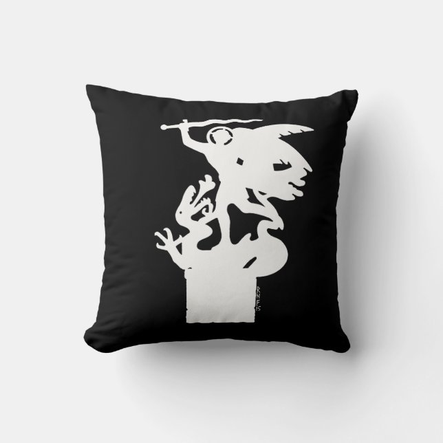 Saint Michael and Dragon (in White) Throw Pillow (Front)