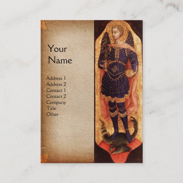 SAINT MICHAEL ARCHANGEL WITH DRAGON MONOGRAM gold Business Card (Front)