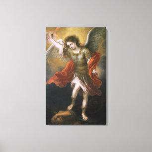 Saint Michael banishes the devil to the abyss Canvas Print