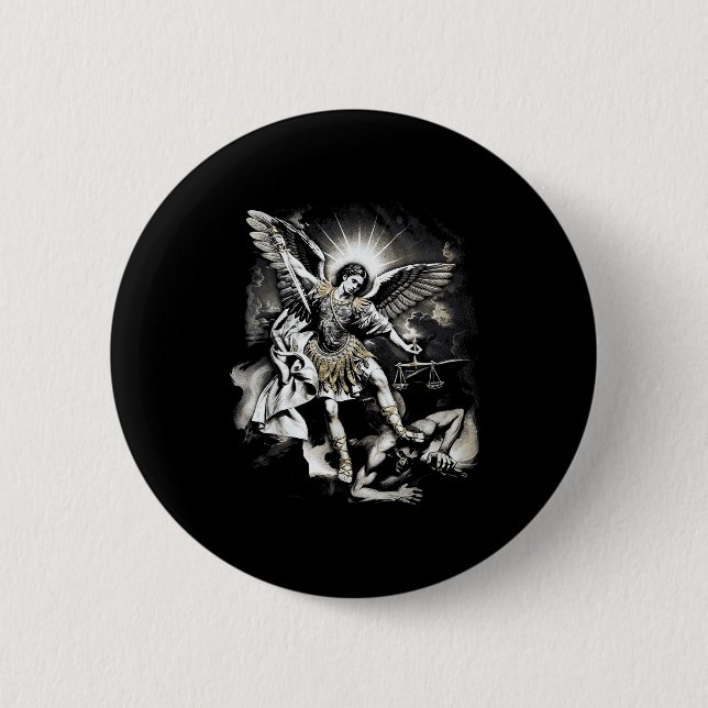 Saint Michael Defeating Satan Archangel Warrior  2 Inch Round Button (Front)