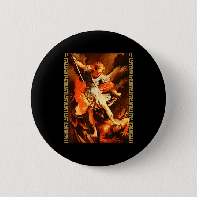 Saint Michael Defeating Satan Archangel Warrior  2 Inch Round Button (Front)