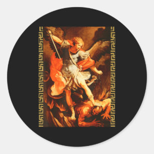 Saint Michael Defeating Satan Archangel Warrior  Classic Round Sticker
