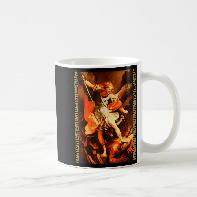 Saint Michael Defeating Satan Archangel Warrior  Coffee Mug (Right)