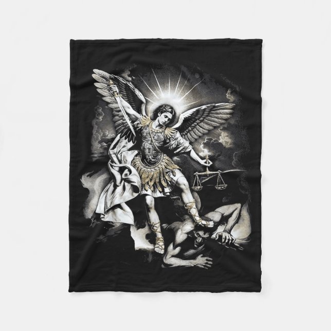 Saint Michael Defeating Satan Archangel Warrior  Fleece Blanket (Front)