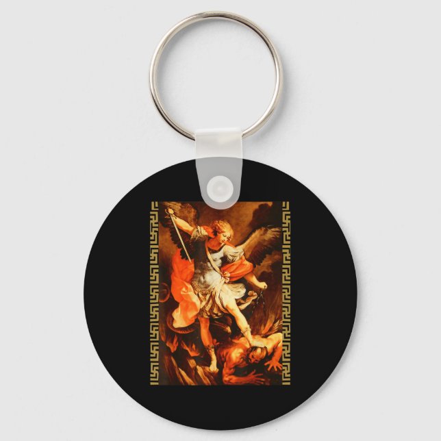 Saint Michael Defeating Satan Archangel Warrior  Keychain (Front)