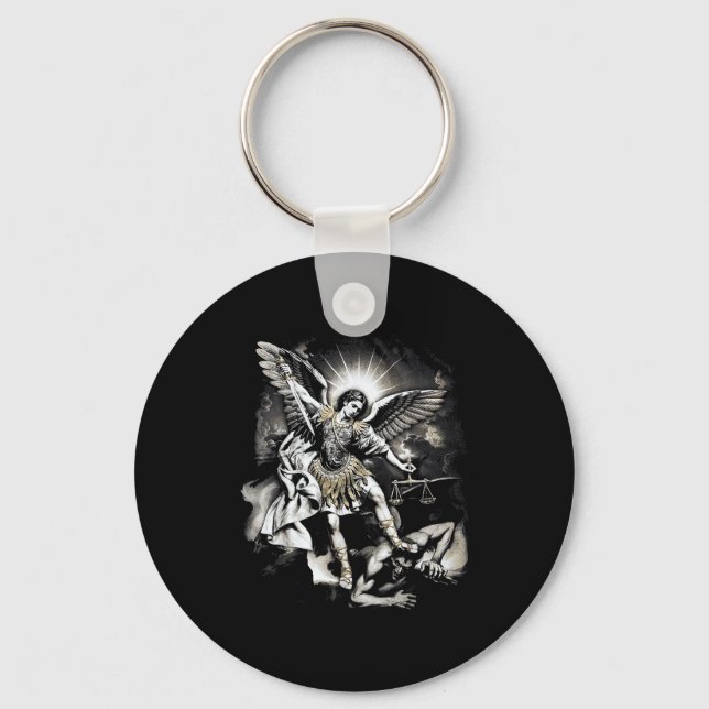 Saint Michael Defeating Satan Archangel Warrior  Keychain (Front)