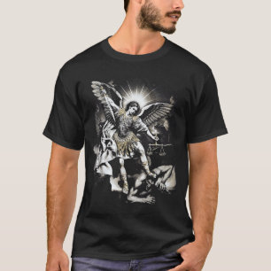 Saint Michael Defeating Satan Archangel Warrior  T-Shirt