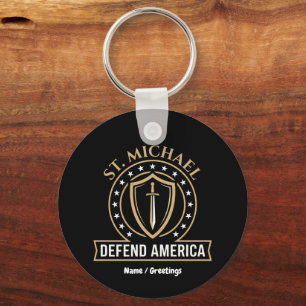 Saint Michael Defend America Tactical Shield Emble Keychain