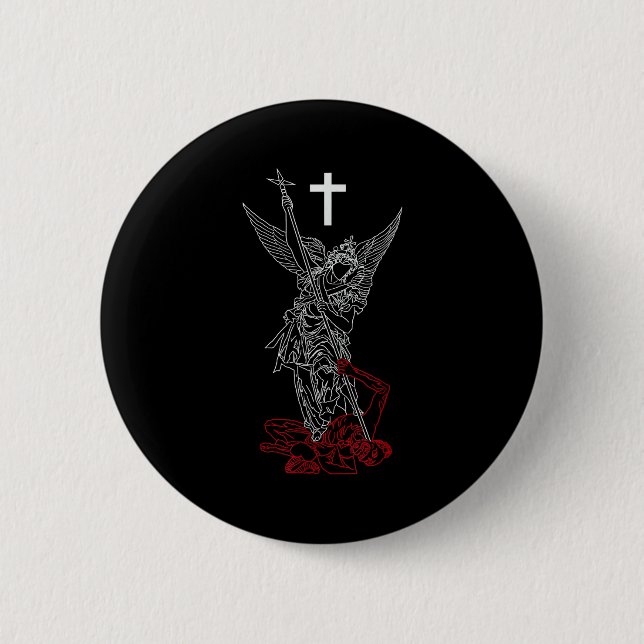 Saint michael the archangel defeating satan 2 inch round button (Front)