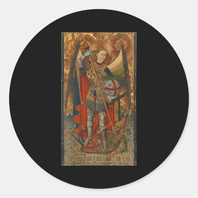 Saint Michael The Archangel Defeating Satan Christ Classic Round Sticker (Front)