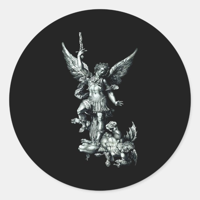 Saint Michael The Archangel Defeating Satan Christ Classic Round Sticker (Front)