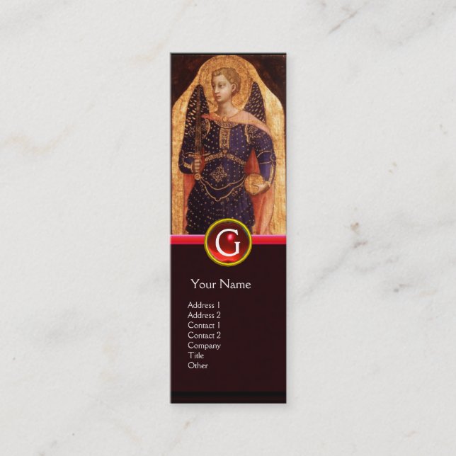 SAINT MICHAEL THE ARCHANGEL WITH DRAGON MONOGRAM MINI BUSINESS CARD (Front)