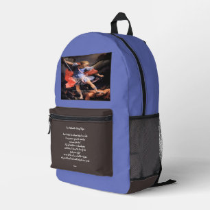 Saint Michael the Archangel with Prayer Printed Backpack