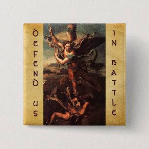 SAINT MICHAEL VANGUISHING SATAN 2 INCH SQUARE BUTTON