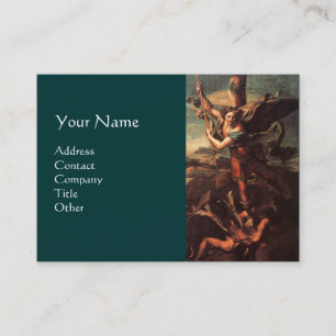 SAINT MICHAEL VANGUISHING SATAN ,brown green Business Card