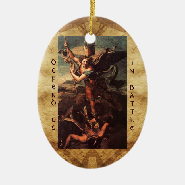 SAINT MICHAEL VANGUISHING SATAN Prayer Ceramic Ornament (Front)