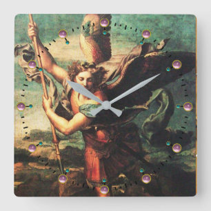 SAINT MICHAEL VANGUISHING SATAN SQUARE WALL CLOCK
