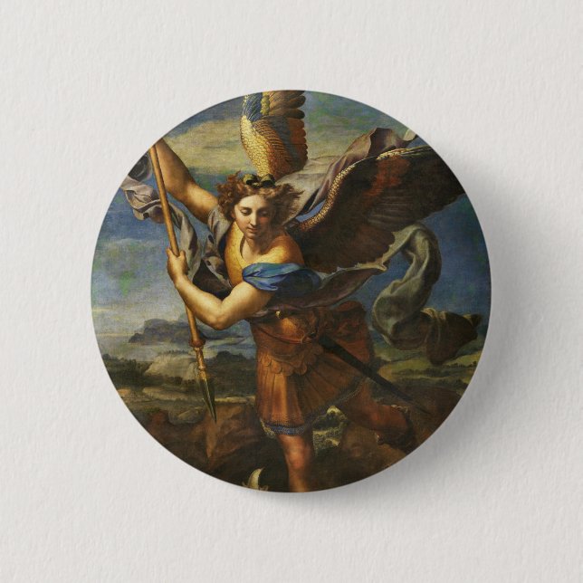 Saint Michael Vanquishing Satan by Raphael 2 Inch Round Button (Front)